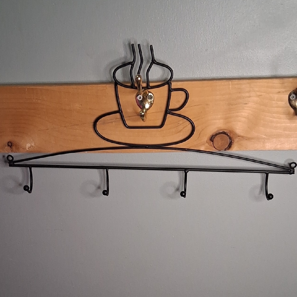 New X 2 .Home Interiors Black Coffee Cup Wall Hook Racks. Wrought Iron
